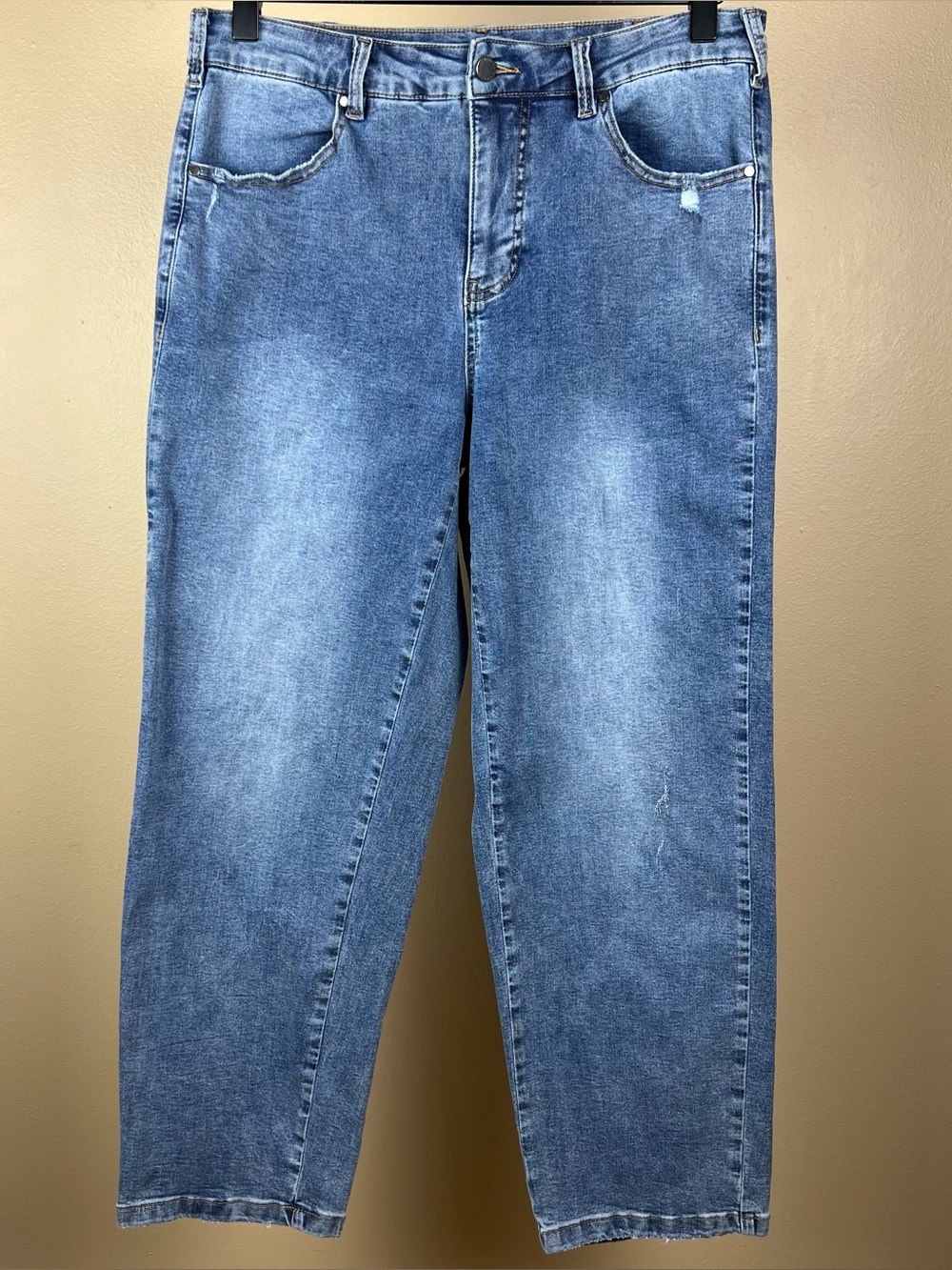 Universal Standard women’s High Rise Vintage Straight Leg Distressed Denim